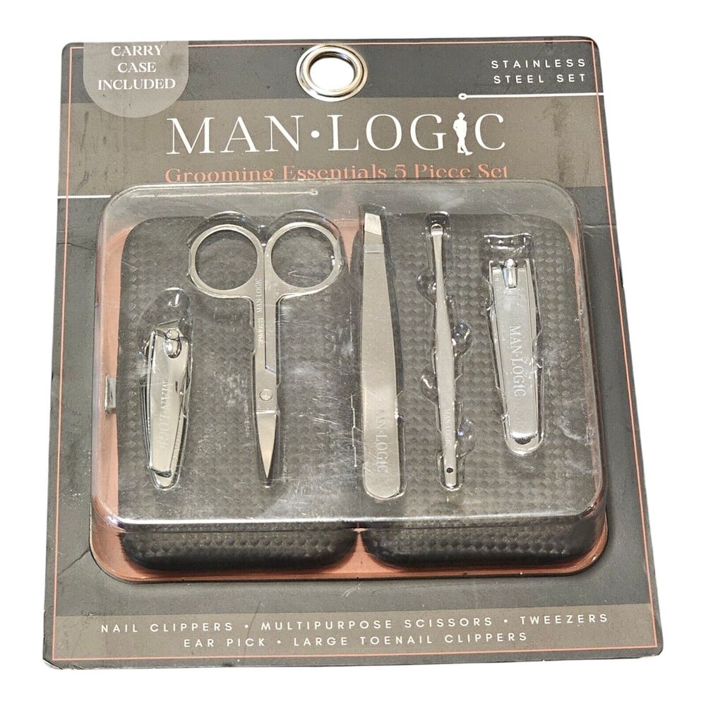 NEW Man Logic 5 Piece Steel Men’s Essential Grooming Set (Includes Carry Case)